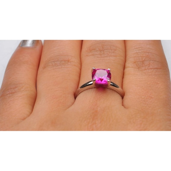 1.50Ct Cushion Shape 100% Natural Pink Tourmaline Ring In 925 Sterling Silver - Picture 2 of 7